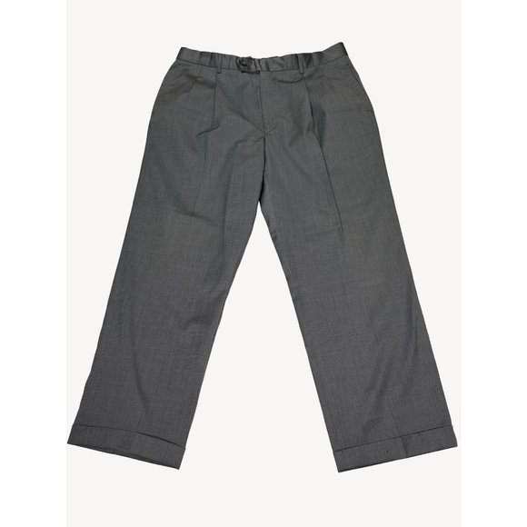 JoS. A. Banks Pants Mens 36 Reg Pinstripe Gunmetal Grey Pleats Wool Dress Work - Picture 1 of 16